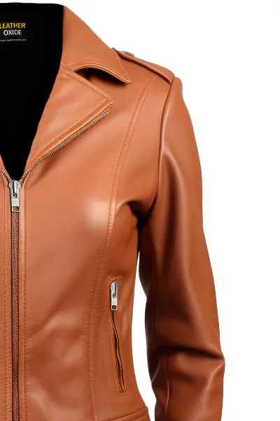 Women's Tan Biker Leather Jacket