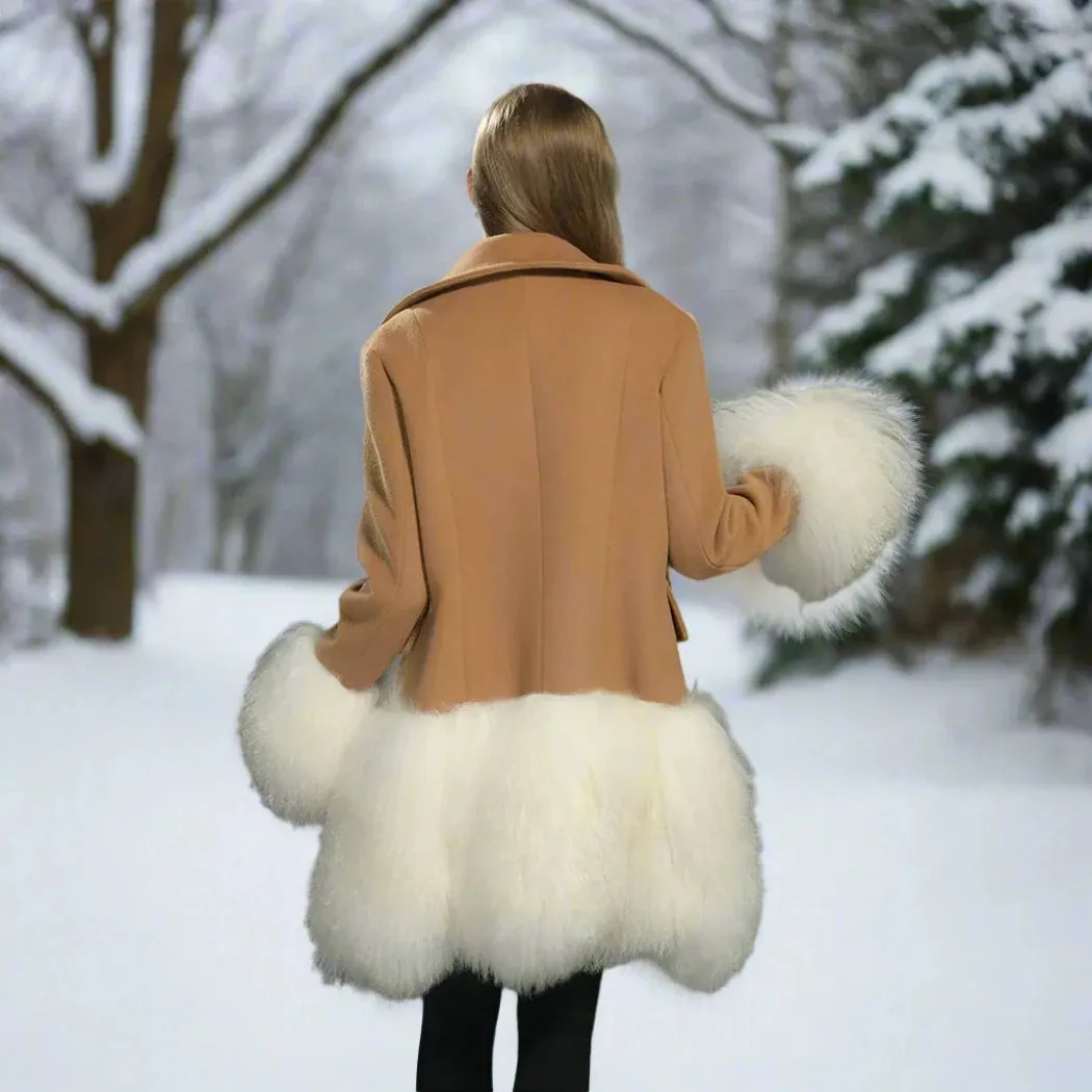 Wool Coat with Mongolian Lamb Fur