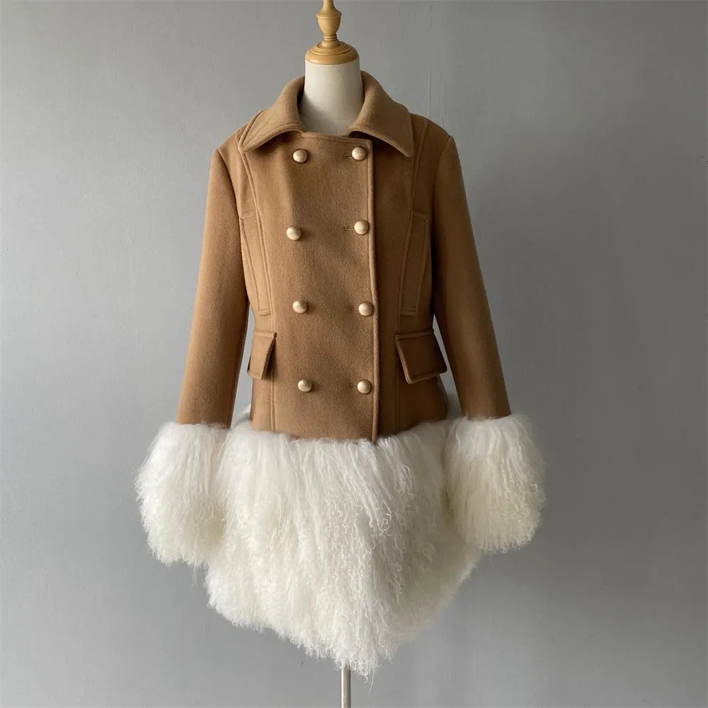 Wool Coat with Mongolian Lamb Fur