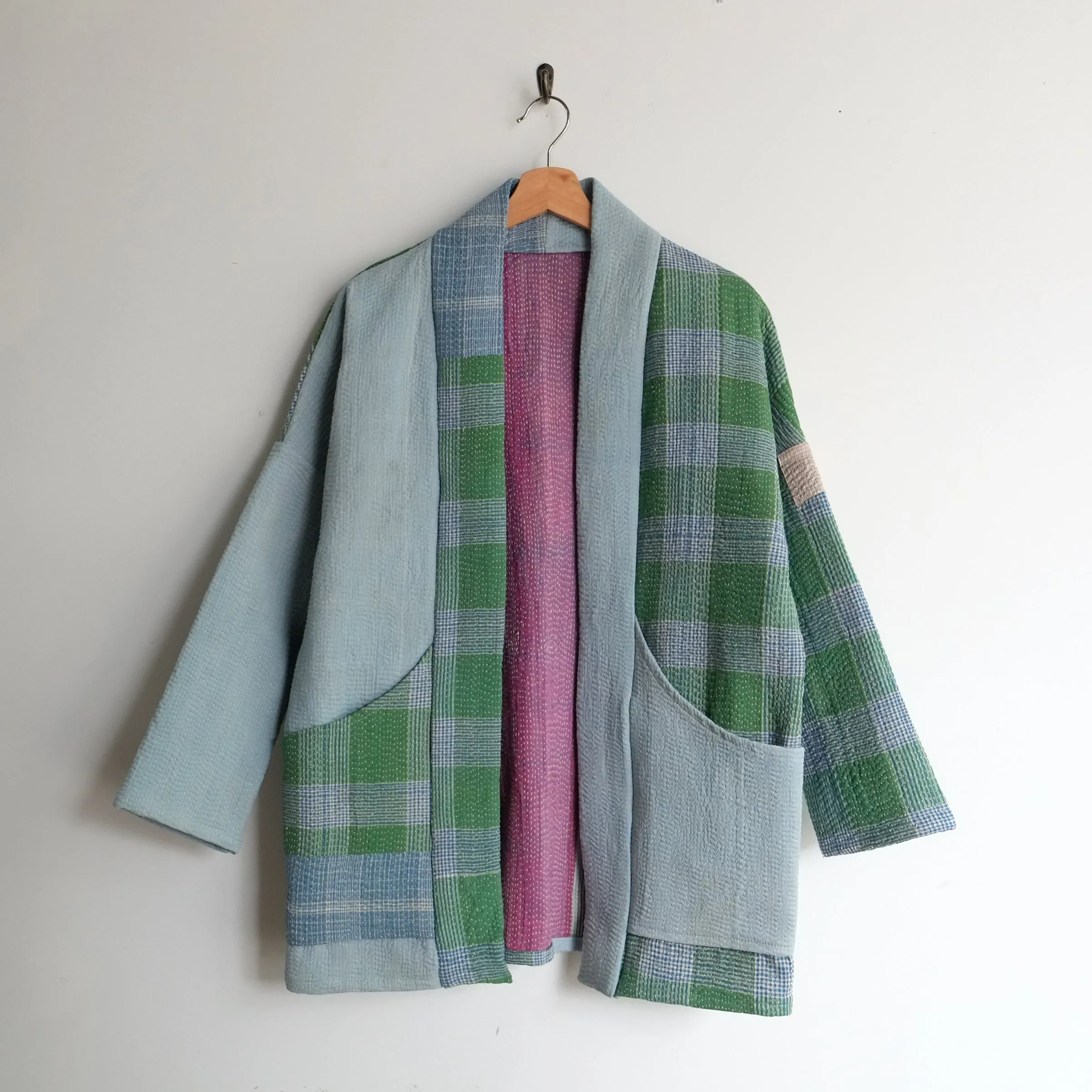 XXS Green and Light Blue Plaid Anoushka Jacket LL156