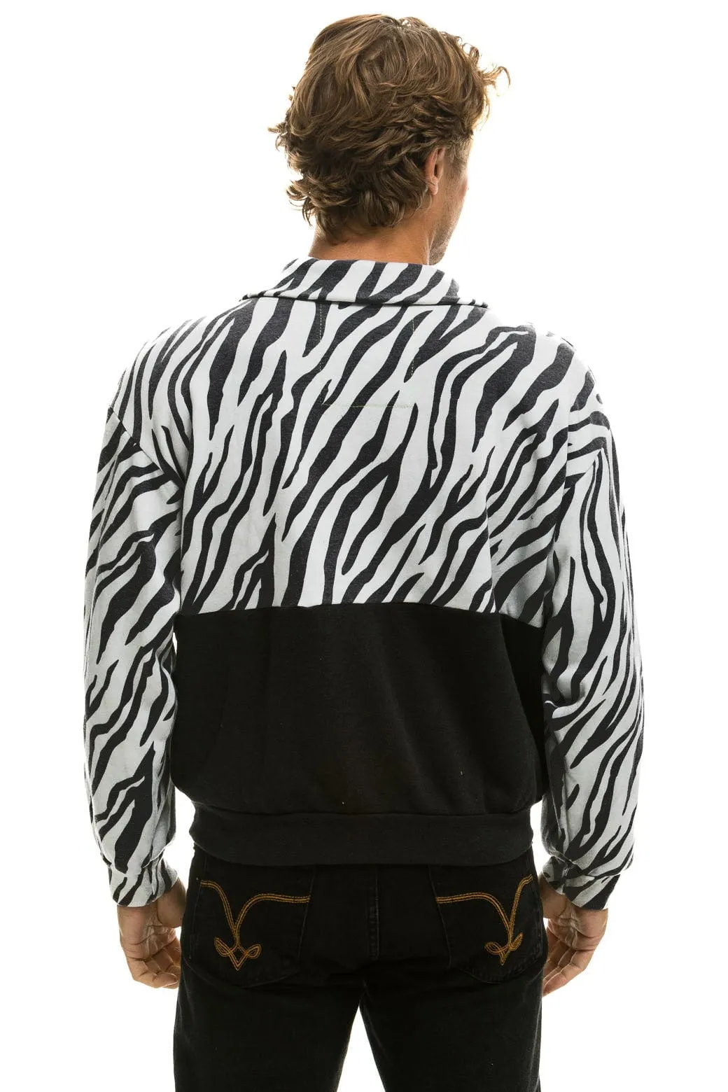 ZEBRA FLEECE UNISEX HALF ZIP COLOR BLOCK JACKET - ZEBRA