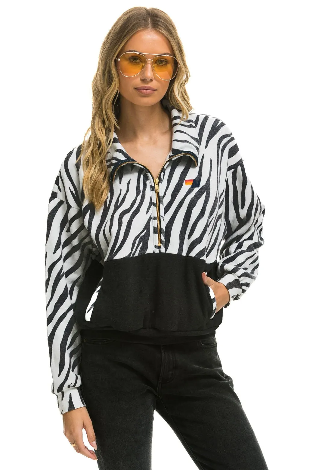 ZEBRA FLEECE UNISEX HALF ZIP COLOR BLOCK JACKET - ZEBRA