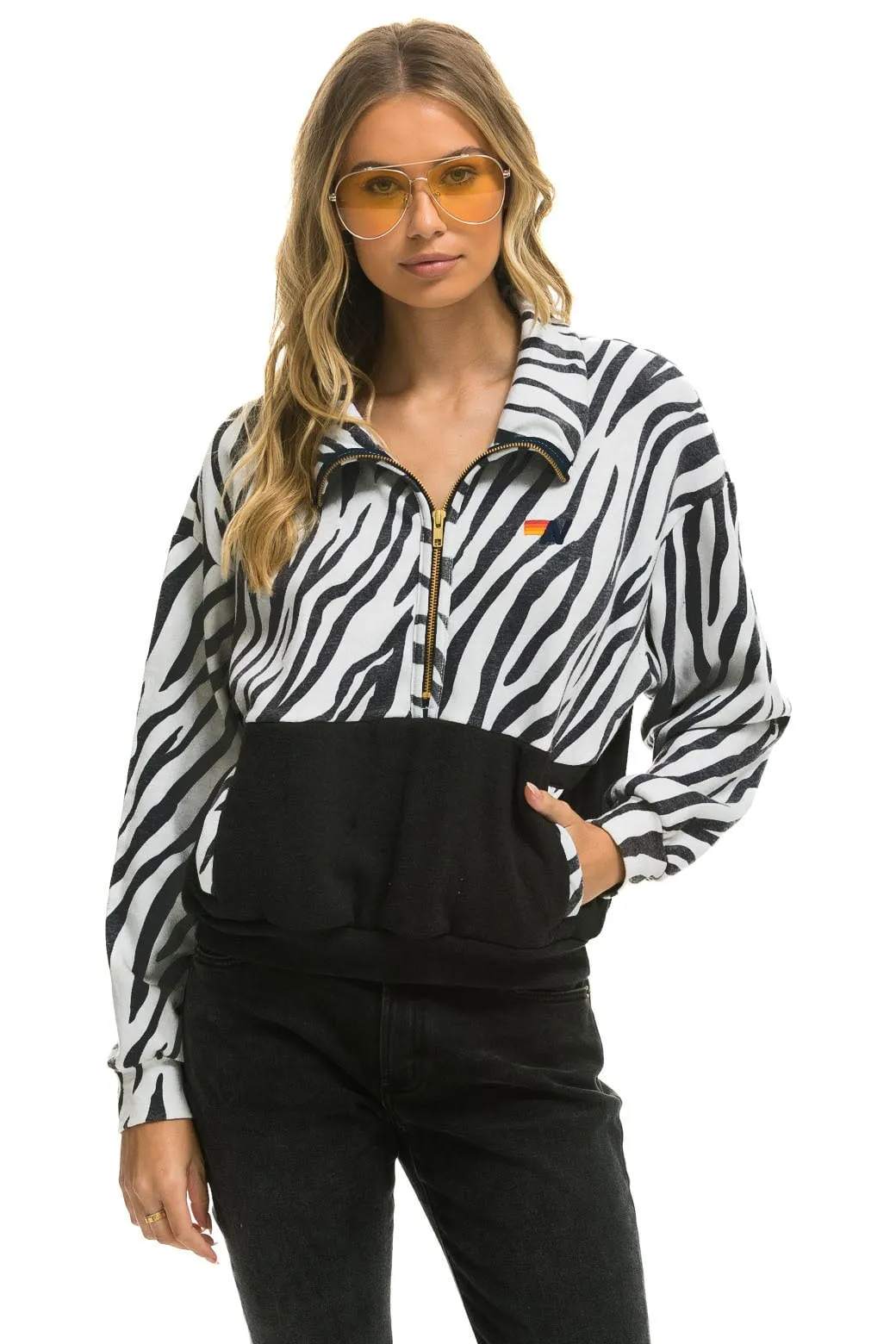 ZEBRA FLEECE UNISEX HALF ZIP COLOR BLOCK JACKET - ZEBRA