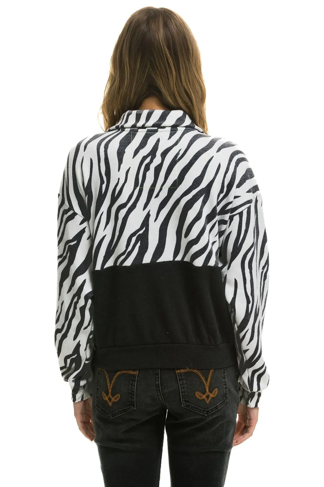 ZEBRA FLEECE UNISEX HALF ZIP COLOR BLOCK JACKET - ZEBRA