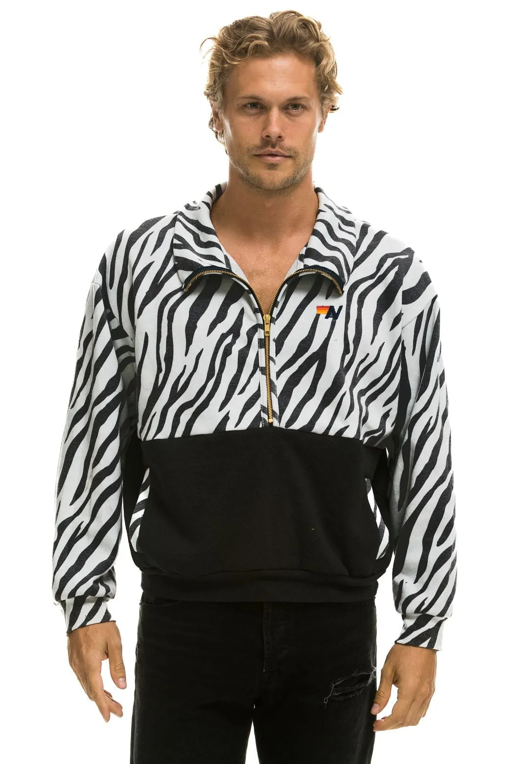 ZEBRA FLEECE UNISEX HALF ZIP COLOR BLOCK JACKET - ZEBRA