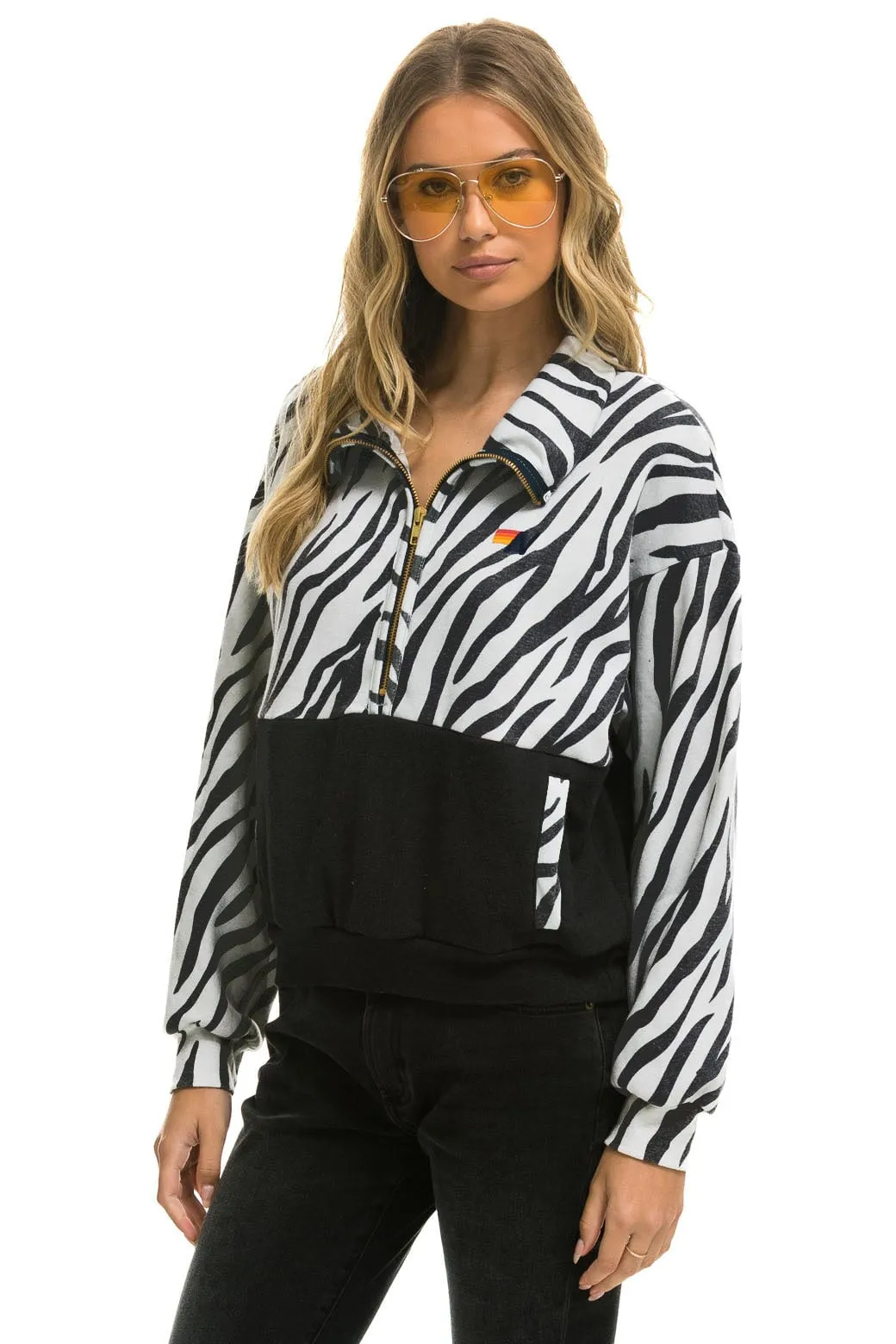 ZEBRA FLEECE UNISEX HALF ZIP COLOR BLOCK JACKET - ZEBRA