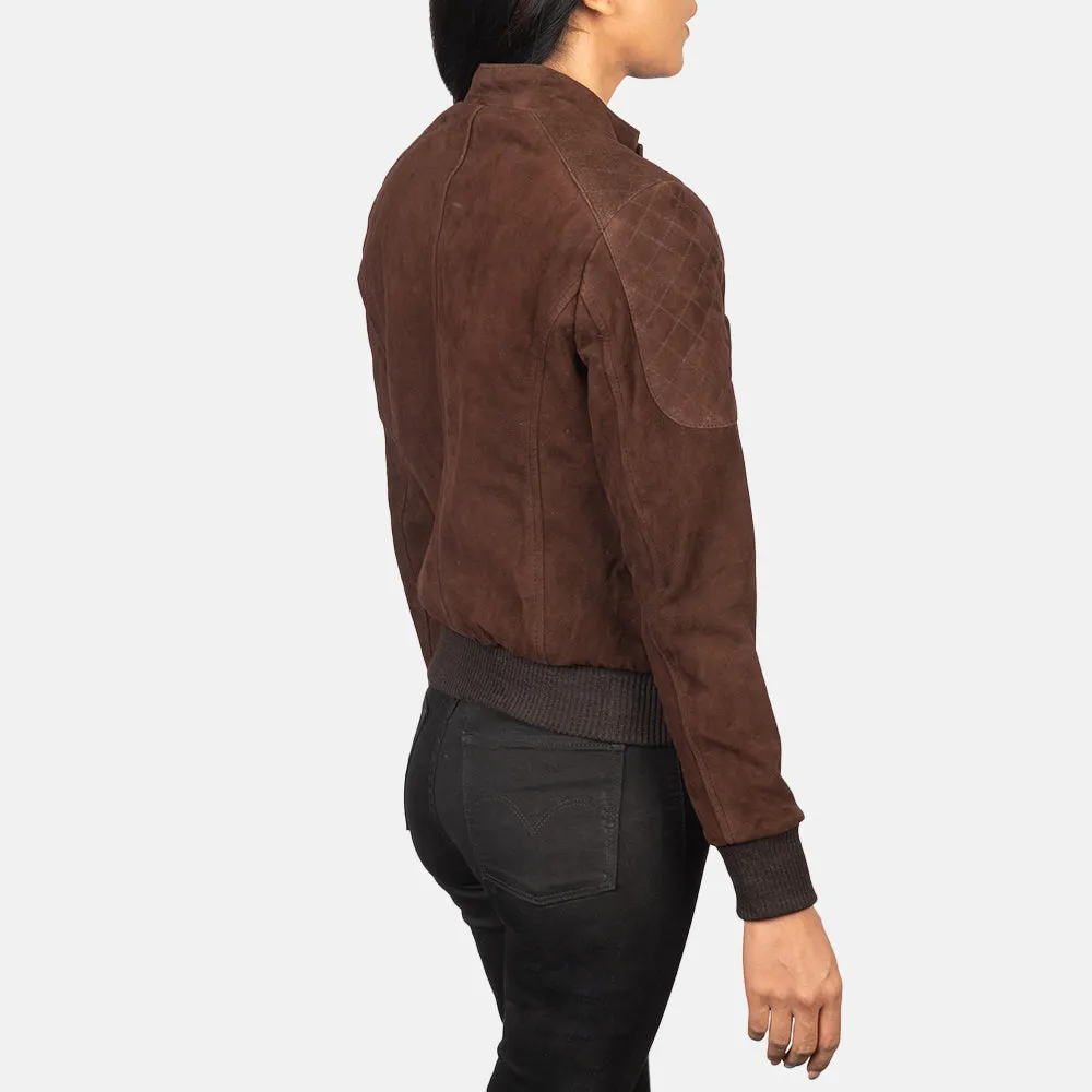 Zenna Mocha Suede Bomber Jacket