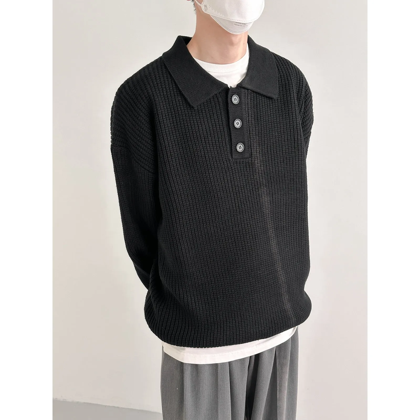 Zhou Buttoned Long Sleeve Knitted Polo