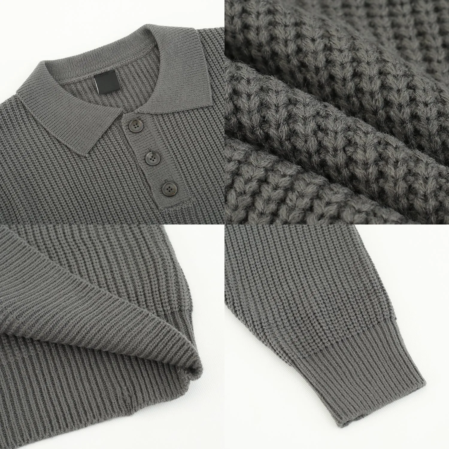 Zhou Buttoned Long Sleeve Knitted Polo