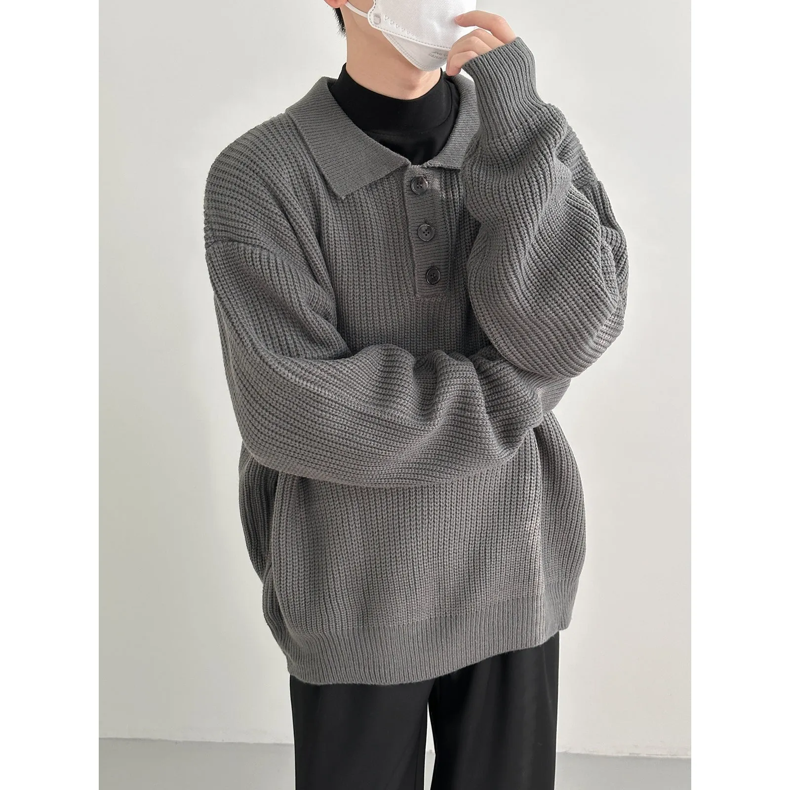 Zhou Buttoned Long Sleeve Knitted Polo