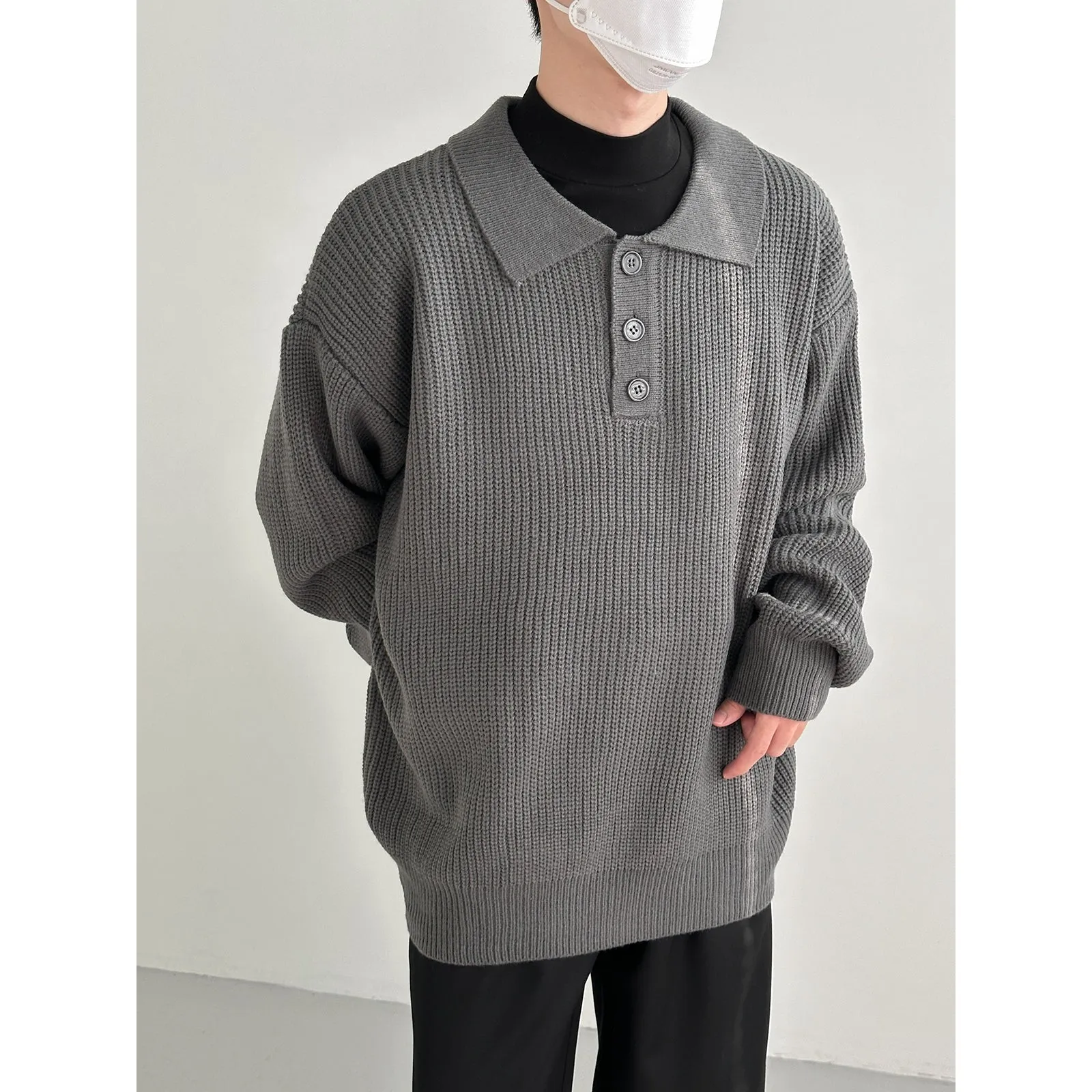 Zhou Buttoned Long Sleeve Knitted Polo