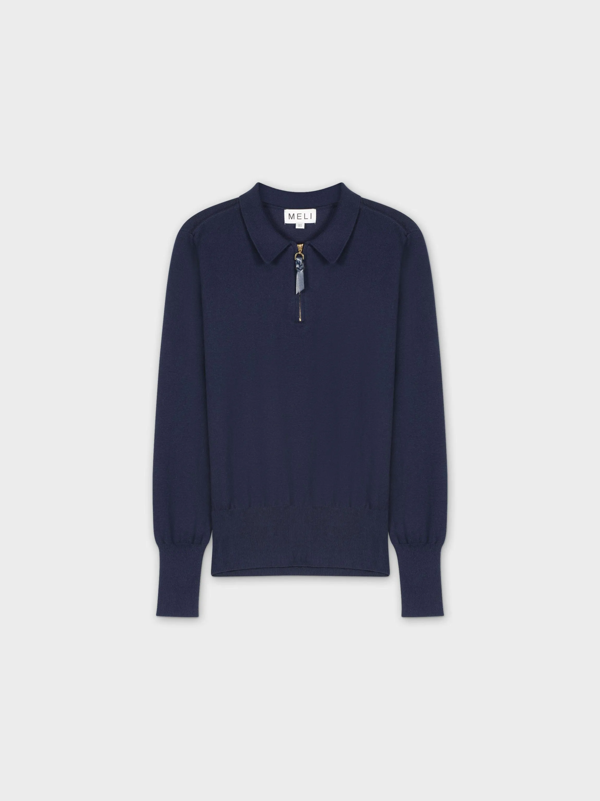 ZIPPER COLLAR SWEATER-NAVY